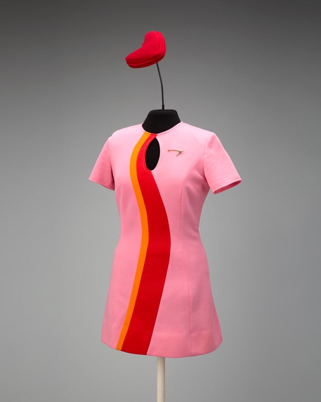 PSA (Pacific Southwest Airlines) stewardess uniform dress and hat 1973