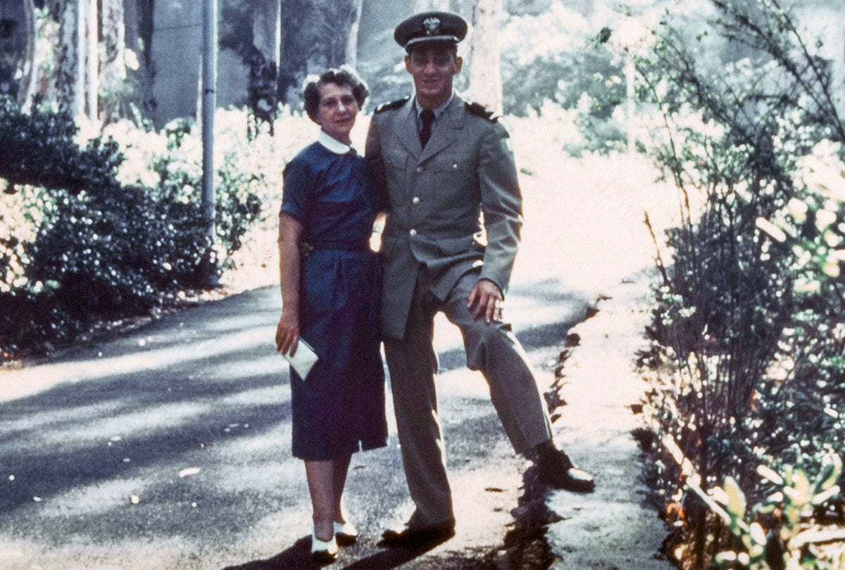 Minerva Milk with her son Harvey in his Service Dress Khaki uniform  1954