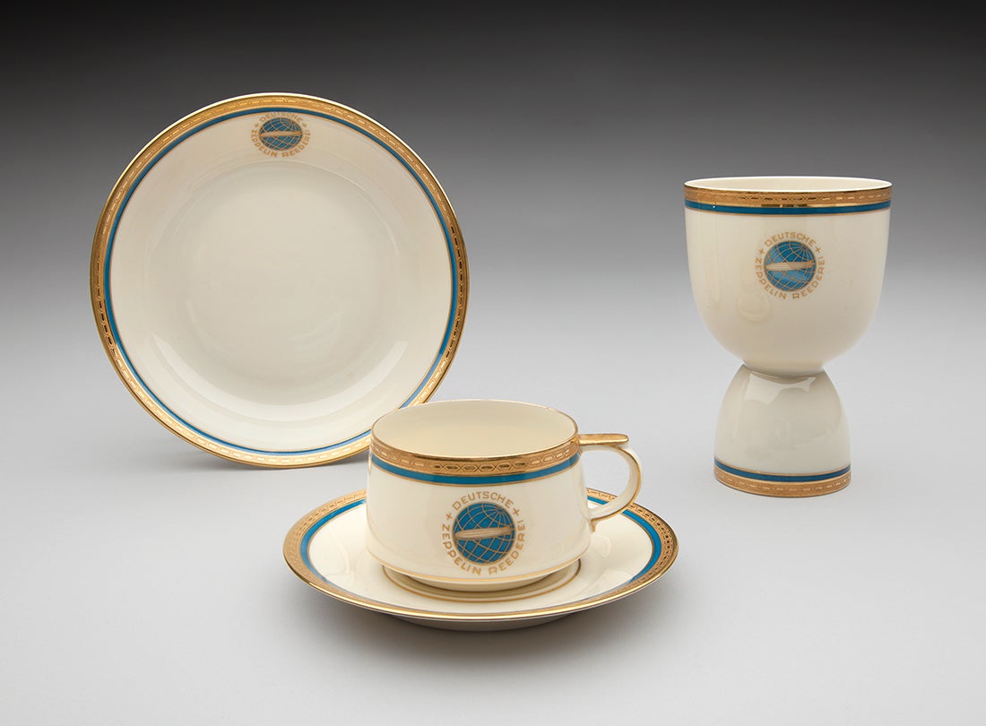 Graf Zeppelin meal service china egg cup, demitasse, saucer, and bowl  early 1930s