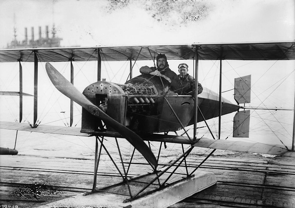 Alco Hydro-Aeroplane Model G with Allan Loughead (at right) and passenger,  San Francisco Bay  1915