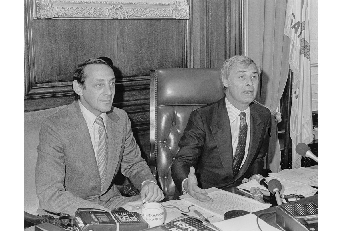 Supervisor Harvey Milk and Mayor George Moscone at City Hall March 29, 1978