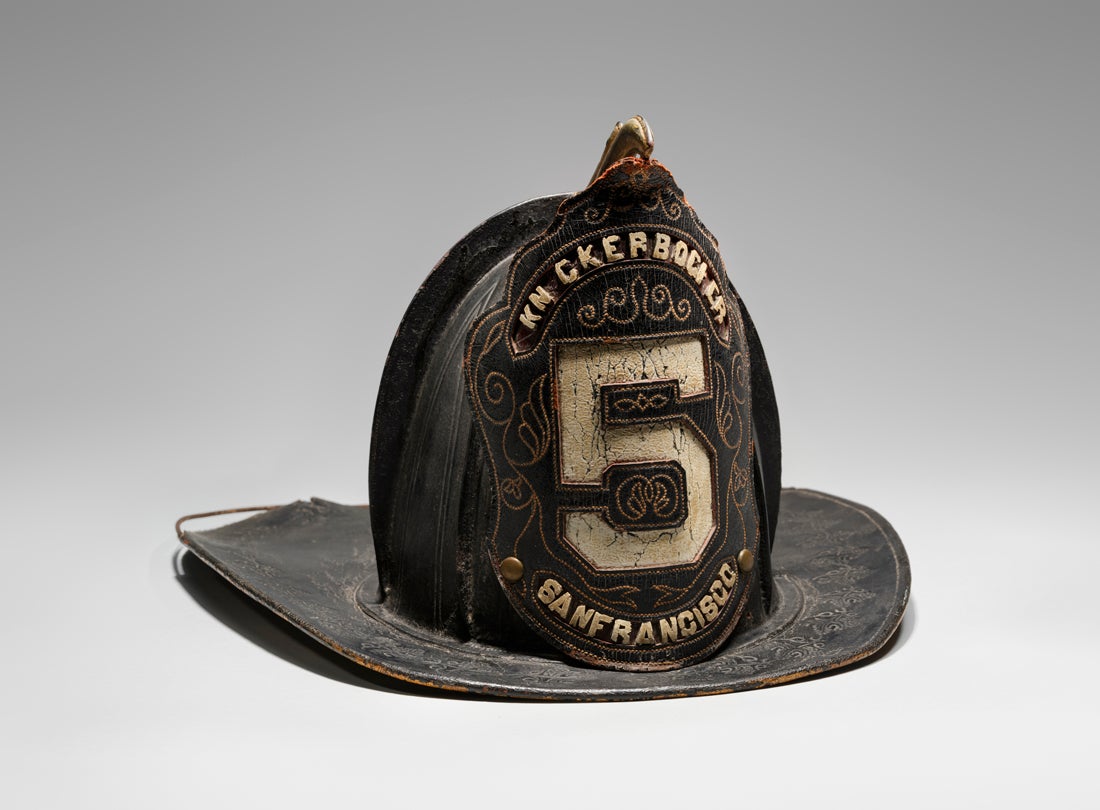 Knickerbocker Company Number 5 fire helmet attributed to Lillie Hitchcock  1858