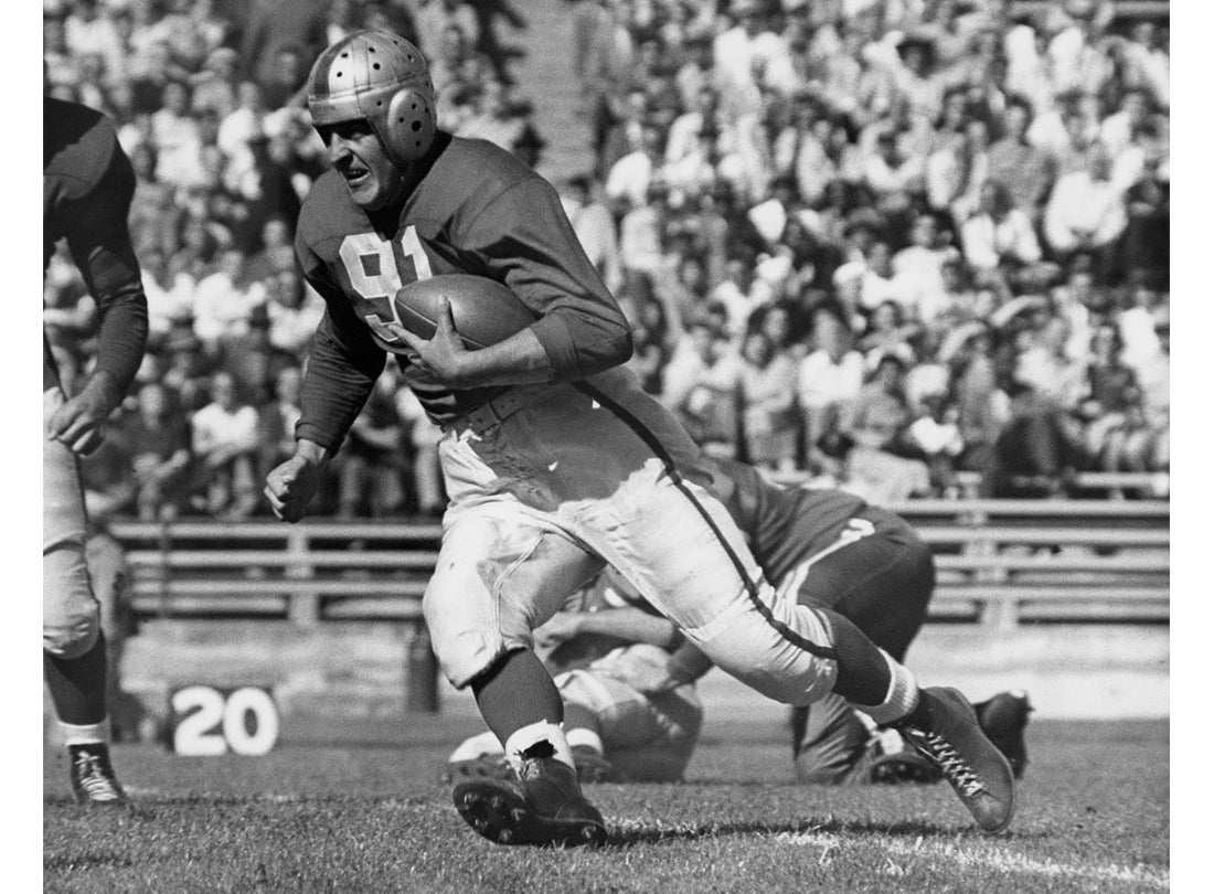 Running back John Strzykalski carries the ball during a 36-14 victory over the Los Angeles Dons at Kezar Stadium  September 19, 1948