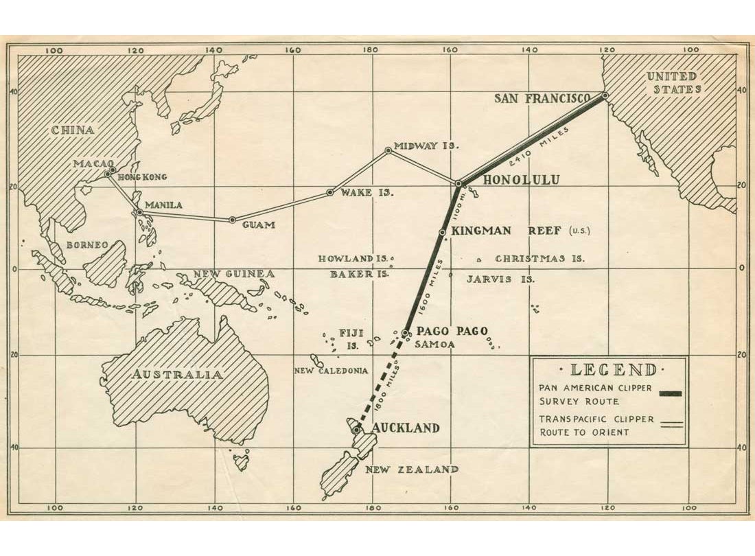 Pan American Airways Pacific route system map  1936
