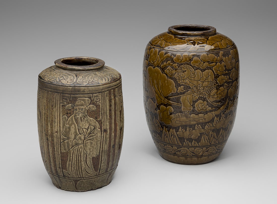 Rice wine or millet wine jar with unidentified figures  early 20th century, Jar with Journey to the West characters  early 20th century