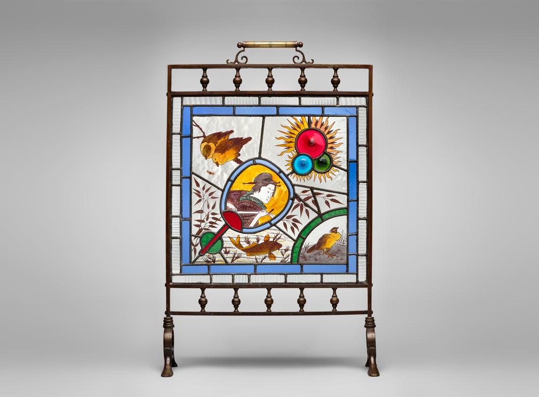 Hand-painted fire screen  c. 1880