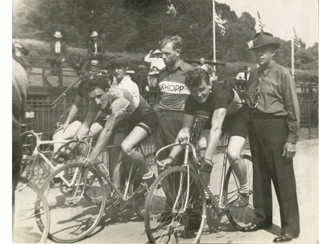 Starting line-up with trainers, Golden Gate Park Polo Field, San Francisco 1937