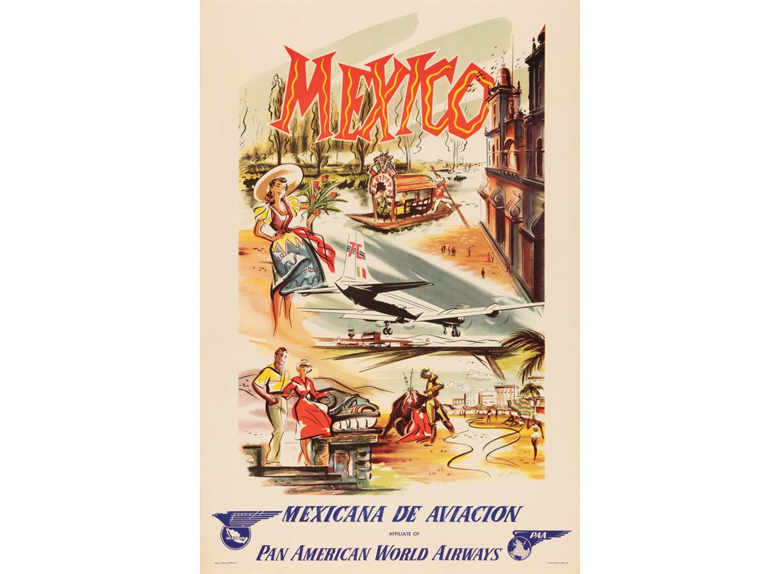 Pan American World Airways Travel Poster Mexico  c. 1950s