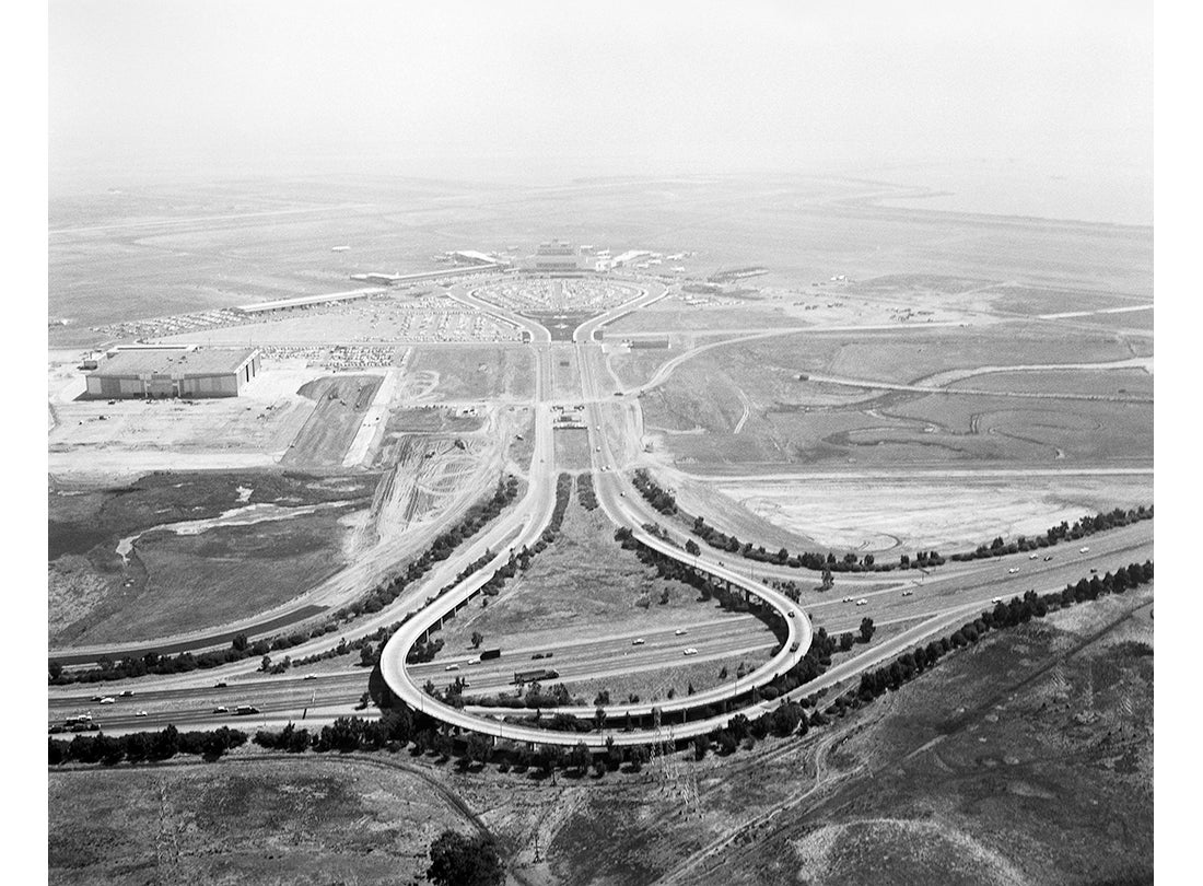 View of Highway 101, access roads, and Terminal Building (now Terminal 2), San Francisco International Airport (SFO)  August 22, 1958
