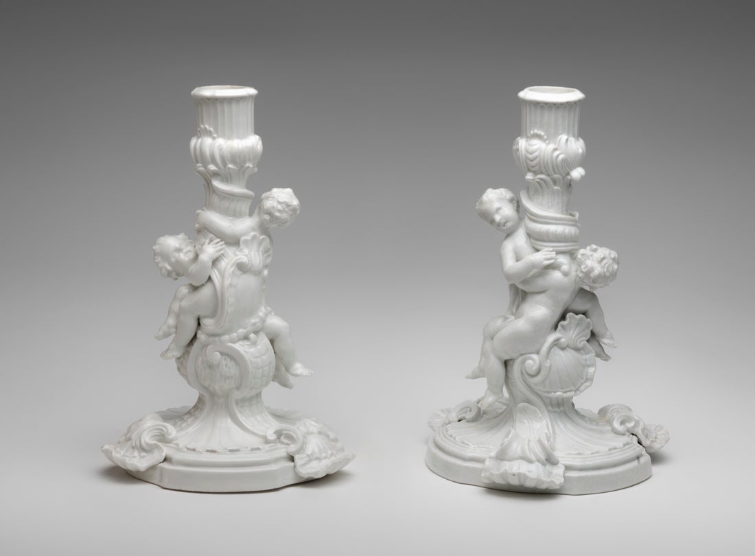 Pair of candlesticks from the Swan Service