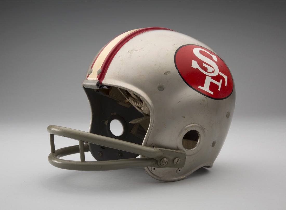 Helmet worn by San Francisco 49ers defensive tackle Leo Nomellini during 1962 National Football League season