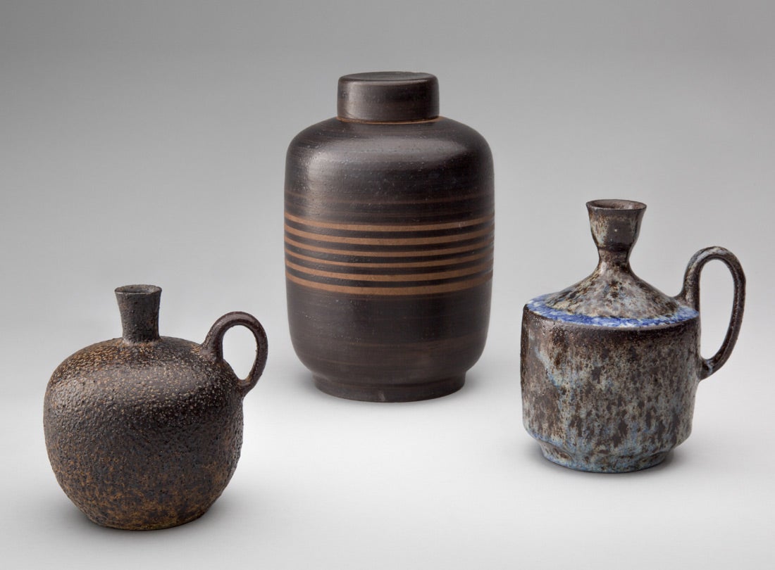 Oil bottle  c. 1935, Jug  1933–40, Covered vessel  c. early 1930s