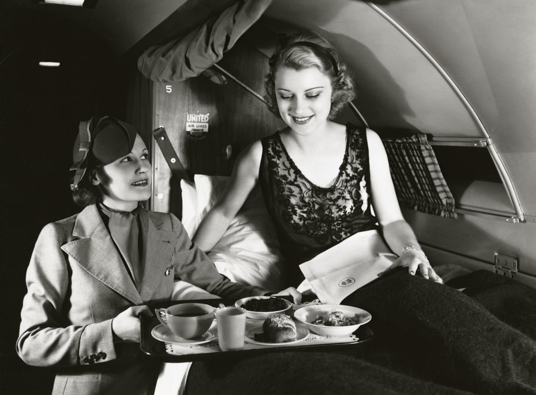 United Air Lines Douglas DC-3 DST (Douglas Sleeper Transport) breakfast service  late 1930s