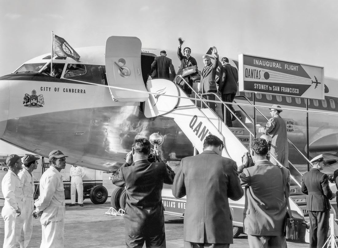 Qantas Airways Boeing 707 City of Canberra on inaugural Sydney to San Francisco flight