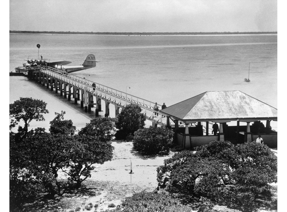 Martin M-130 at passenger dock, Wake Island  c. 1937