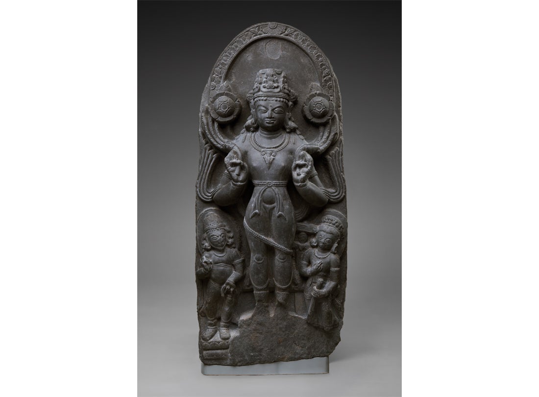 The Hindu deity Surya flanked by Pingala and Danda  c. 600–700