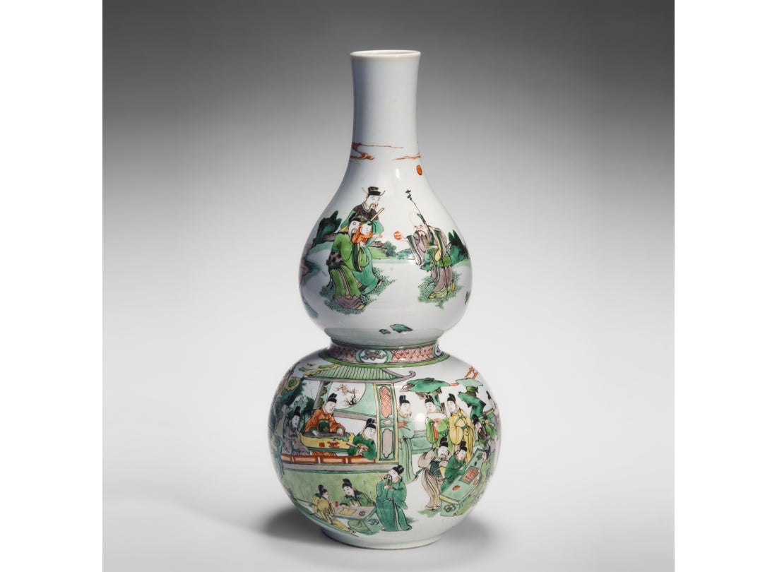 Bottle gourd vase with Star Gods and scholar-officials