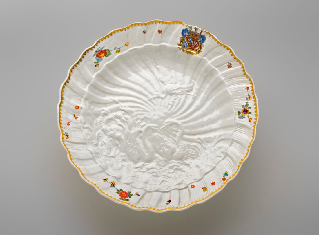 Dish from the Swan Service with arms of Brühl and Kolowrat-Krakowska