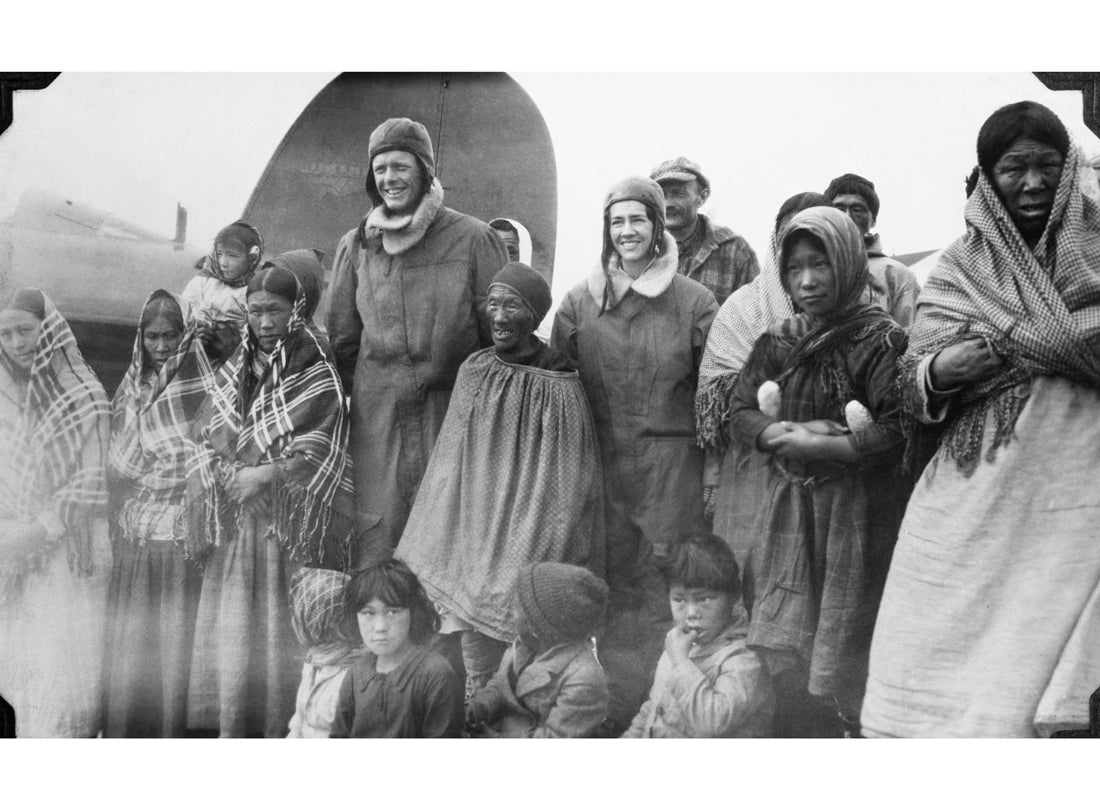 Charles A. Lindbergh and Anne Morrow Lindbergh with Inuit at Baker Lake, Nunavut, Canada 