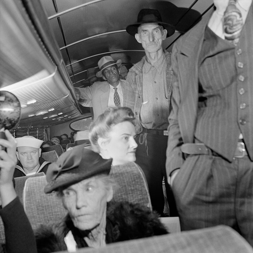 Passengers standing in aisles on Memphis-Chattanooga Greyhound bus  1943