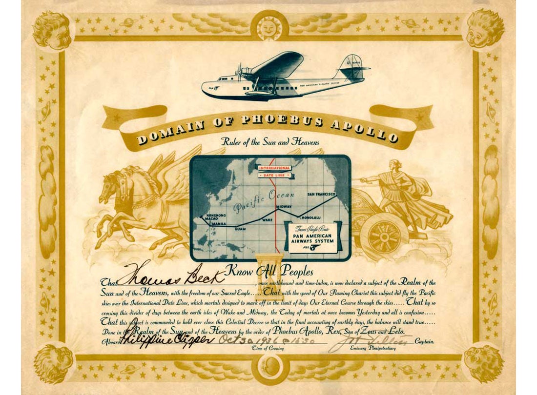 Pan American Airways souvenir certificate  1936