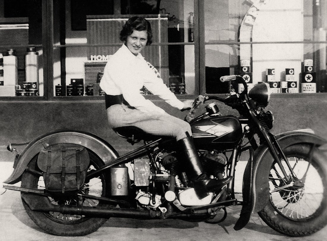 Florence Emde on her 1937 Harley-Davidson VL 1937