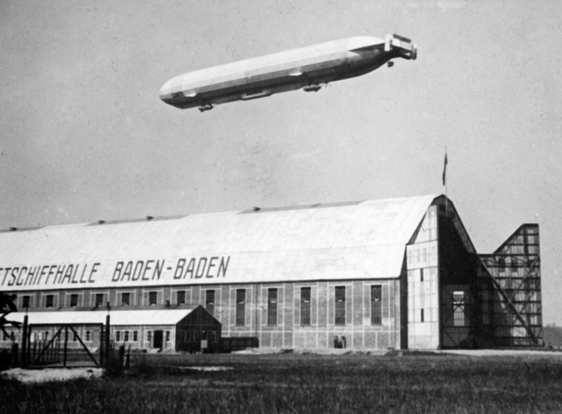 The Schwaben floats above its hangar at Baden-Baden  1911