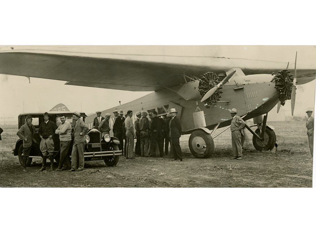 The Fokker F.VIIb/3m Southern Cross and crew prior to transpacific flight 1928
