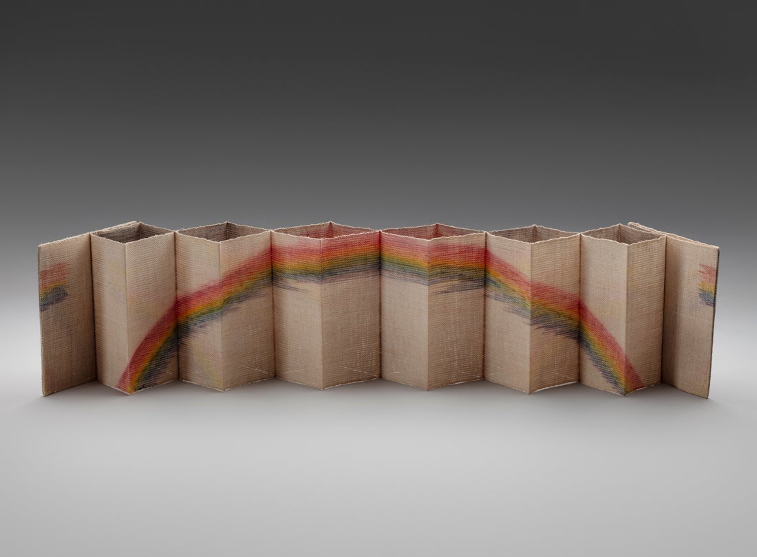 Rainbow  1981 Kay Sekimachi (b. 1926) double-woven linen, transfer-printed dye on warp Collection of Forrest L. Merrill L2023.1101.033a