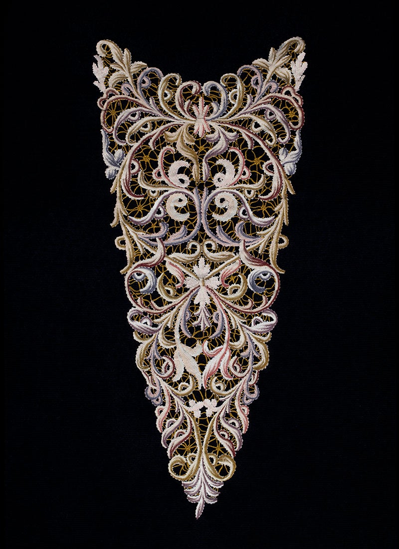 Dress front  late 1800s bobbin lace M. Jesurum & Co. Pellestrina, Italy Collection of Lacis Museum of Lace and Textiles, Berkeley, CA JAB12353 L2013.3501.003
