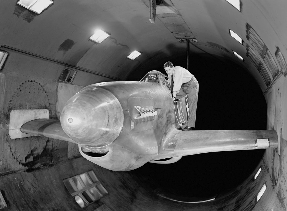 North American XP-51B Mustang airplane with outer wing structures removed in 16 ft wind tunnel  1943