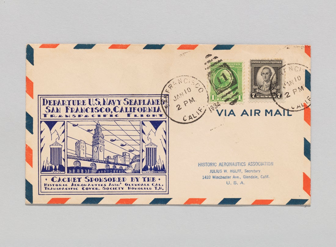 First U.S. Navy Squadron Formation Flight VP Squadron Ten, San Francisco–Hawaii airmail flight cover and letter