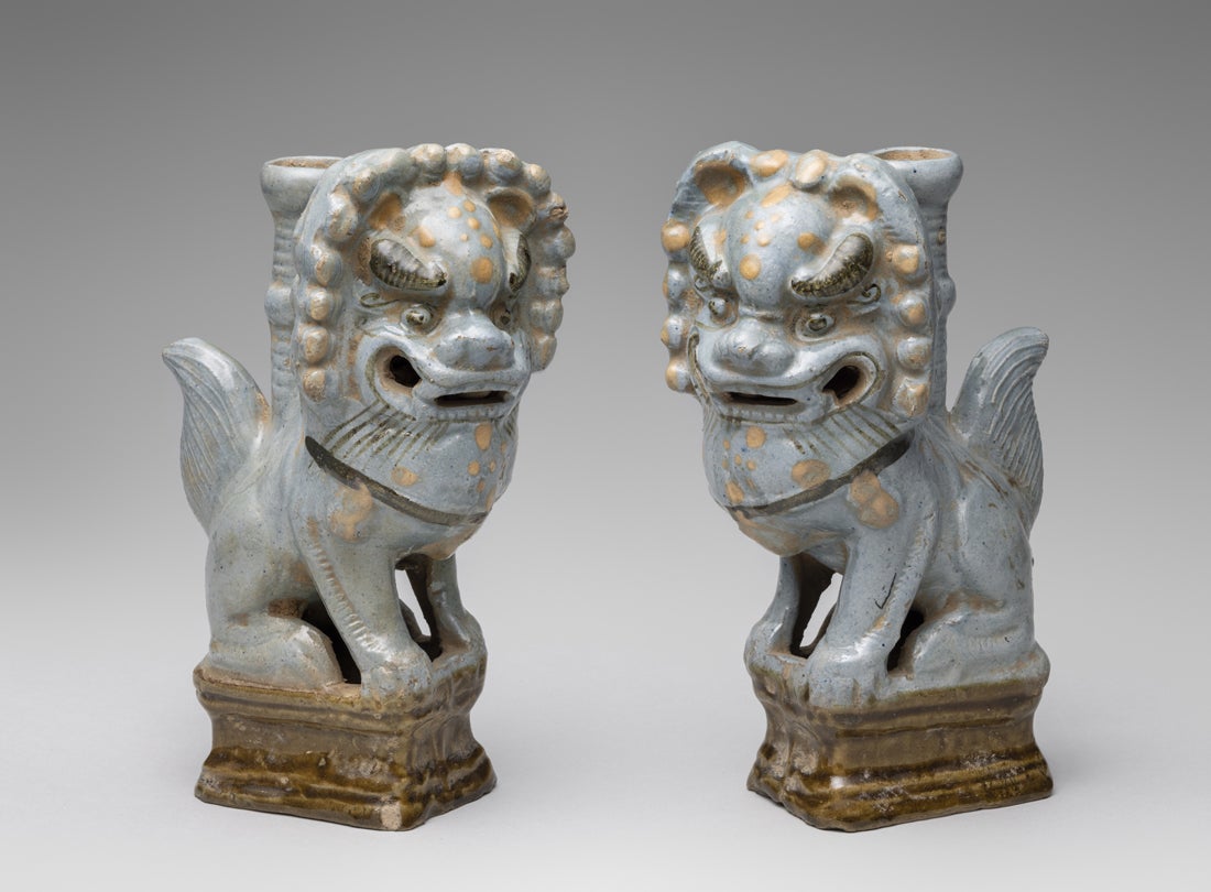 Pair of lion candleholders  c. 1850–1900