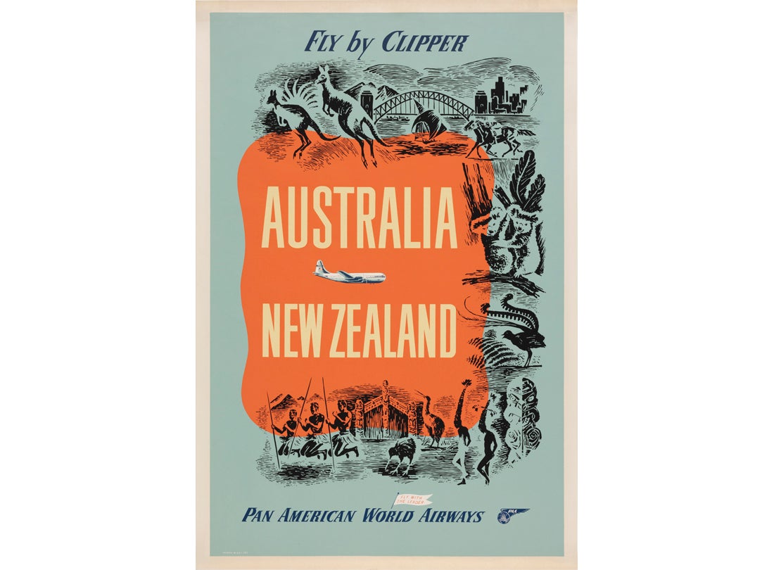 Pan American World Airways Australia / New Zealand: Fly by Clipper  c. 1950s