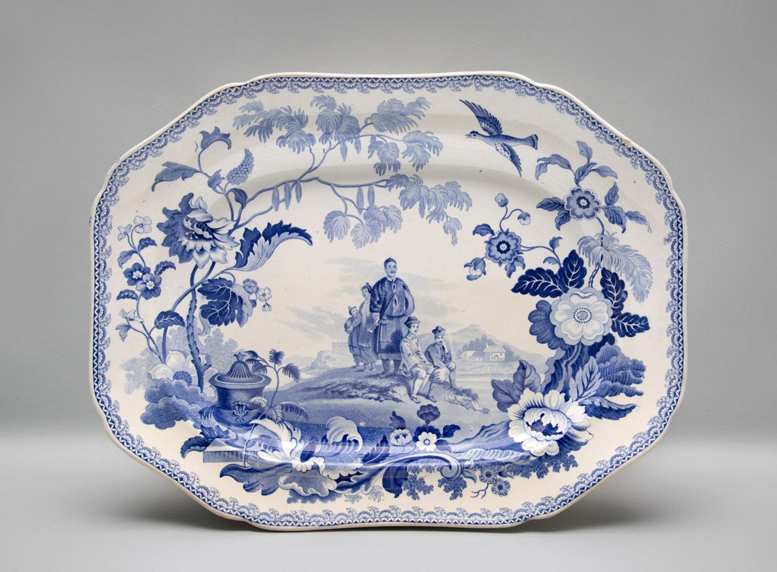 Platter, Mandarin Opaque China pattern  c. 1810–30s