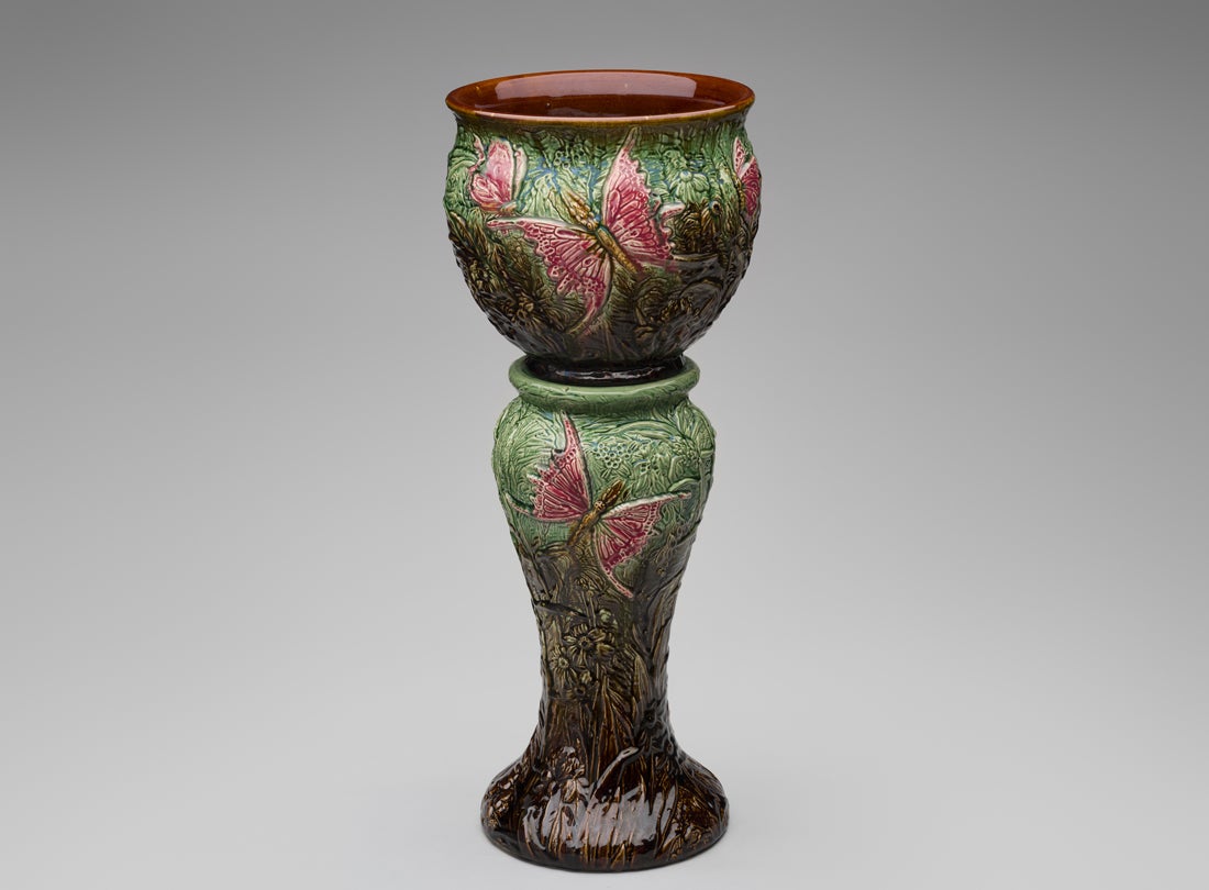 Butterfly jardinière and pedestal c. 1900