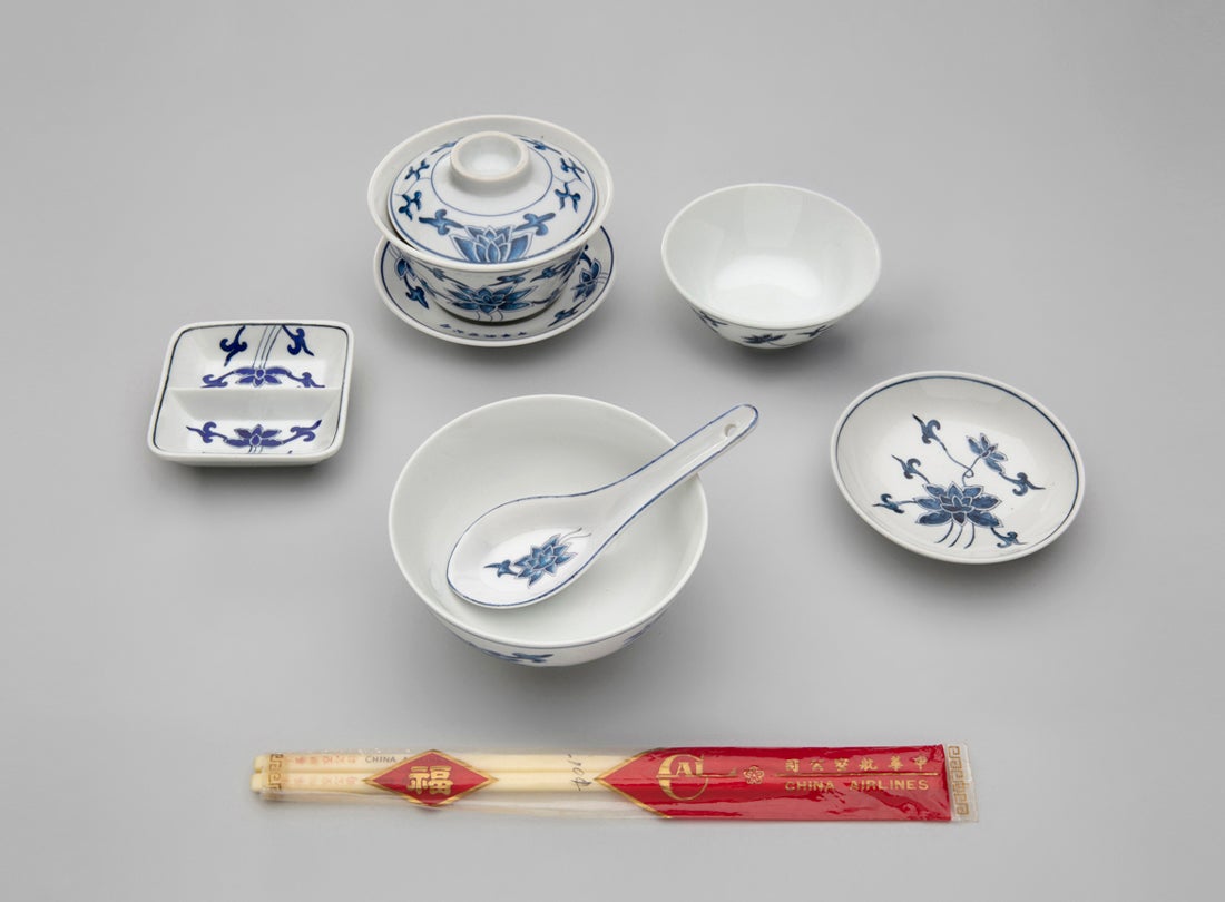 China Airlines Blue Lotus Asian meal service set 1970s