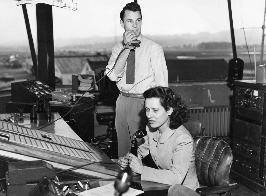 Maxine Crookston (Schmidt) in the San Francisco Airport control tower  late 1940s