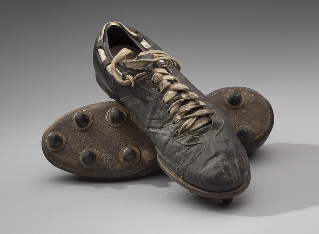 Cleats worn by New York Giants linebacker Sam Huff during the 1956 National Football League season