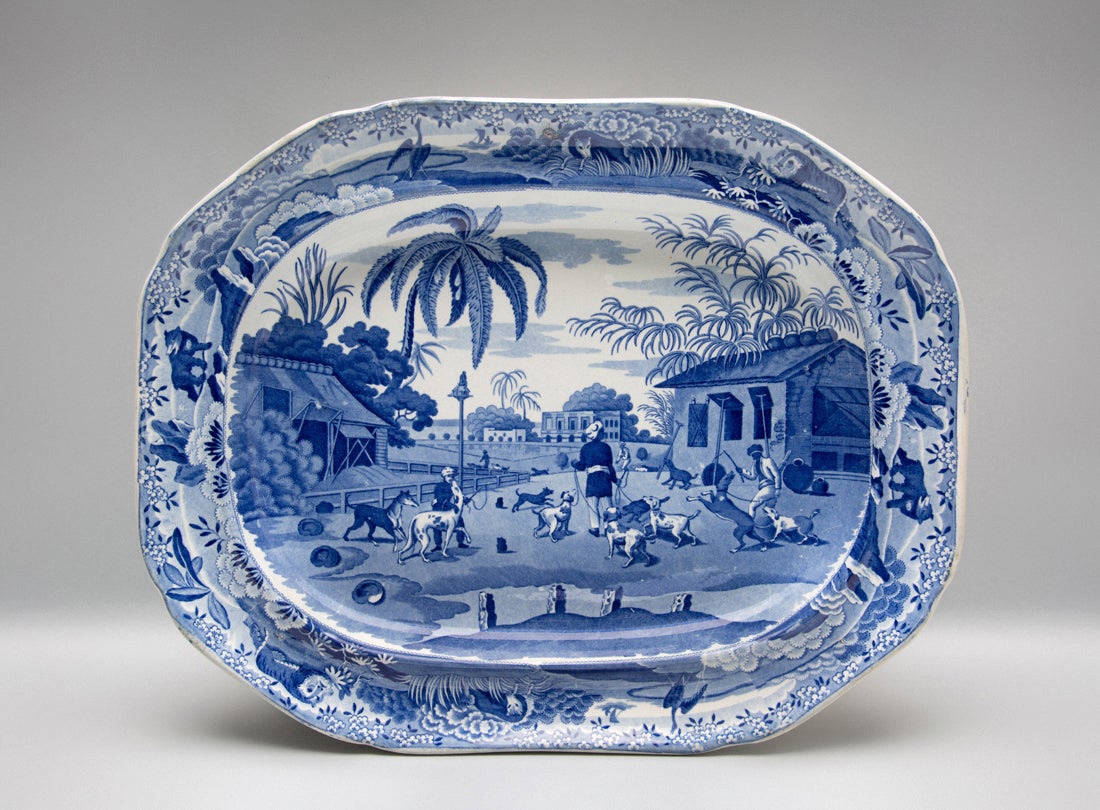 Platter, Dooreahs or Dog Keepers Leading Out Dogs pattern  c. 1815–30s