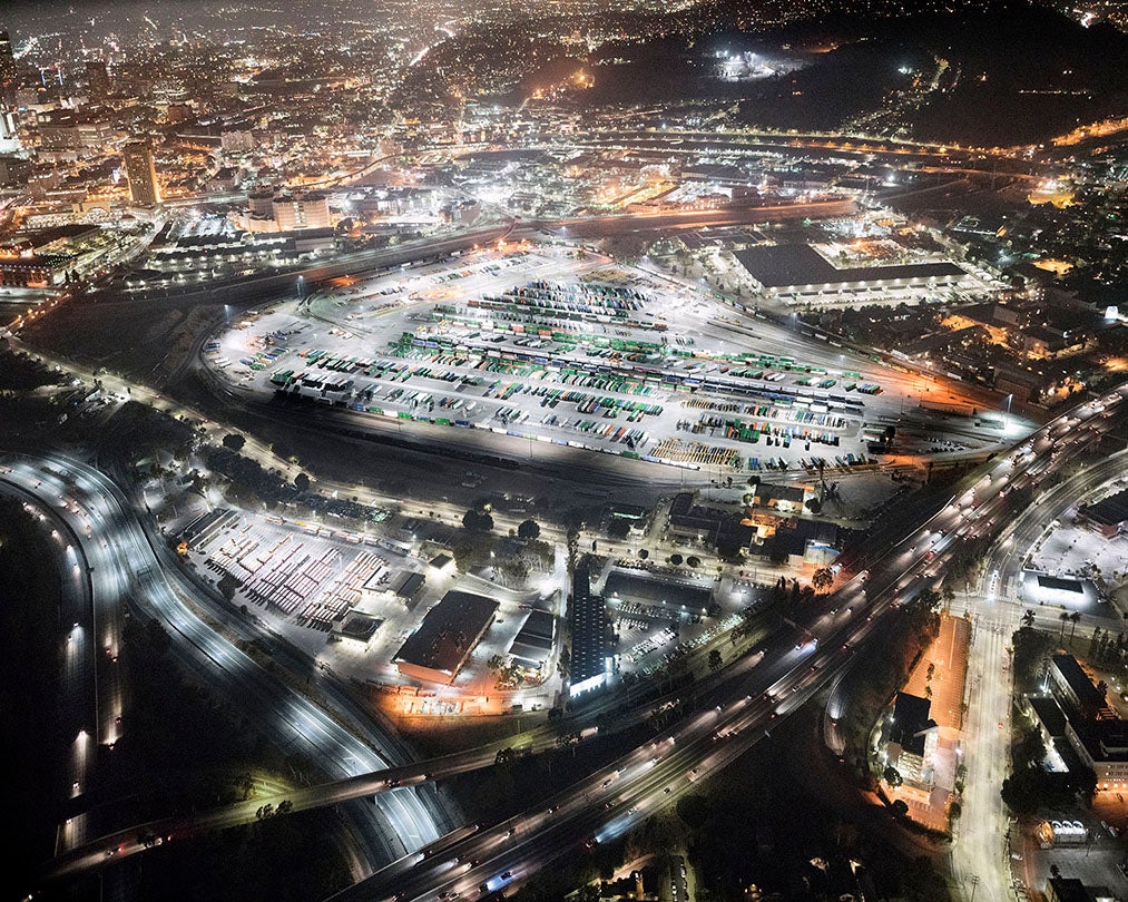 Union Pacific Piggyback Yard Looking West, I-5 at Right and I-10 at Left, Los Angeles, CA  2016