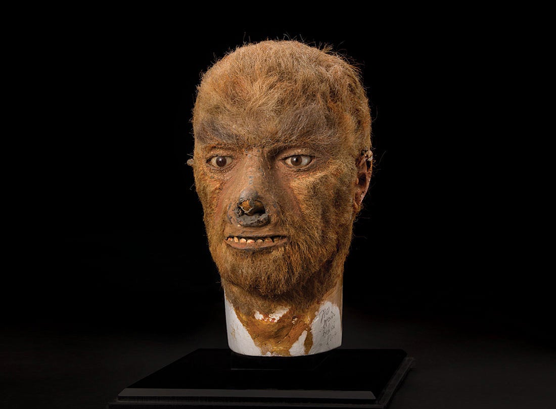 Wolf Man makeup test bust made for Bud Abbott and Lou Costello Meet Frankenstein starring Lon Chaney, Jr.  1948