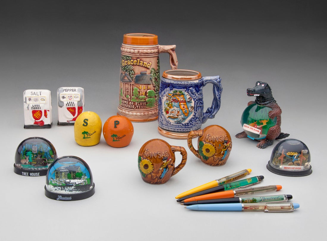 Various souvenir salt-and-pepper shakers 