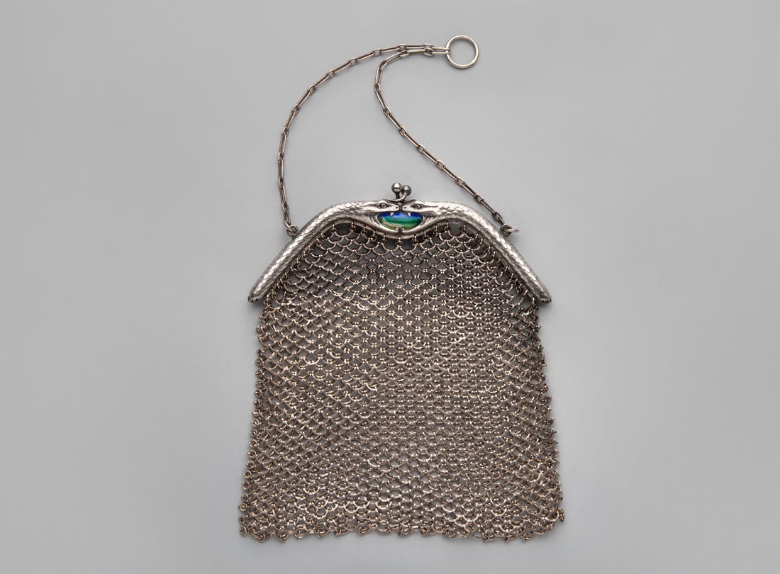 Enamel mesh chatelaine bag with snakes c.1900