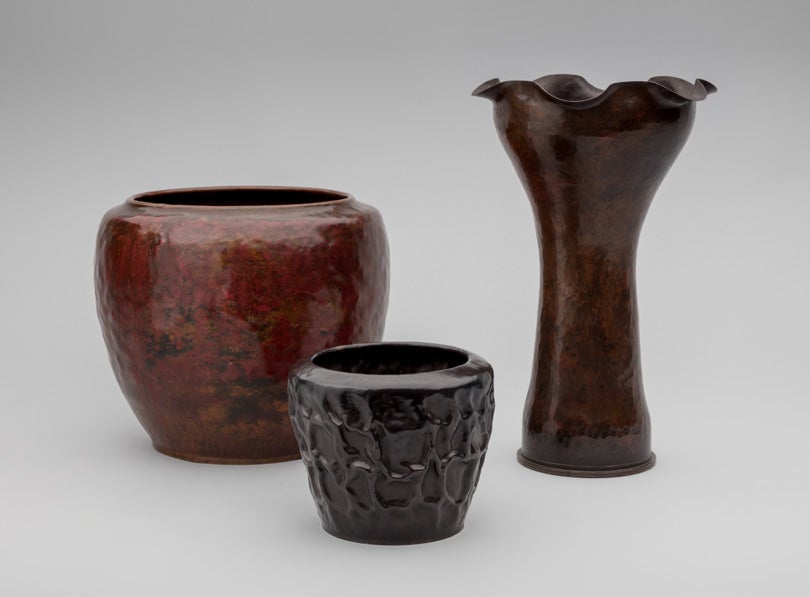 Warty jardinière  c. 1917, Wrinkled warty vase  c. 1912, Shell casing vase  c. 1908