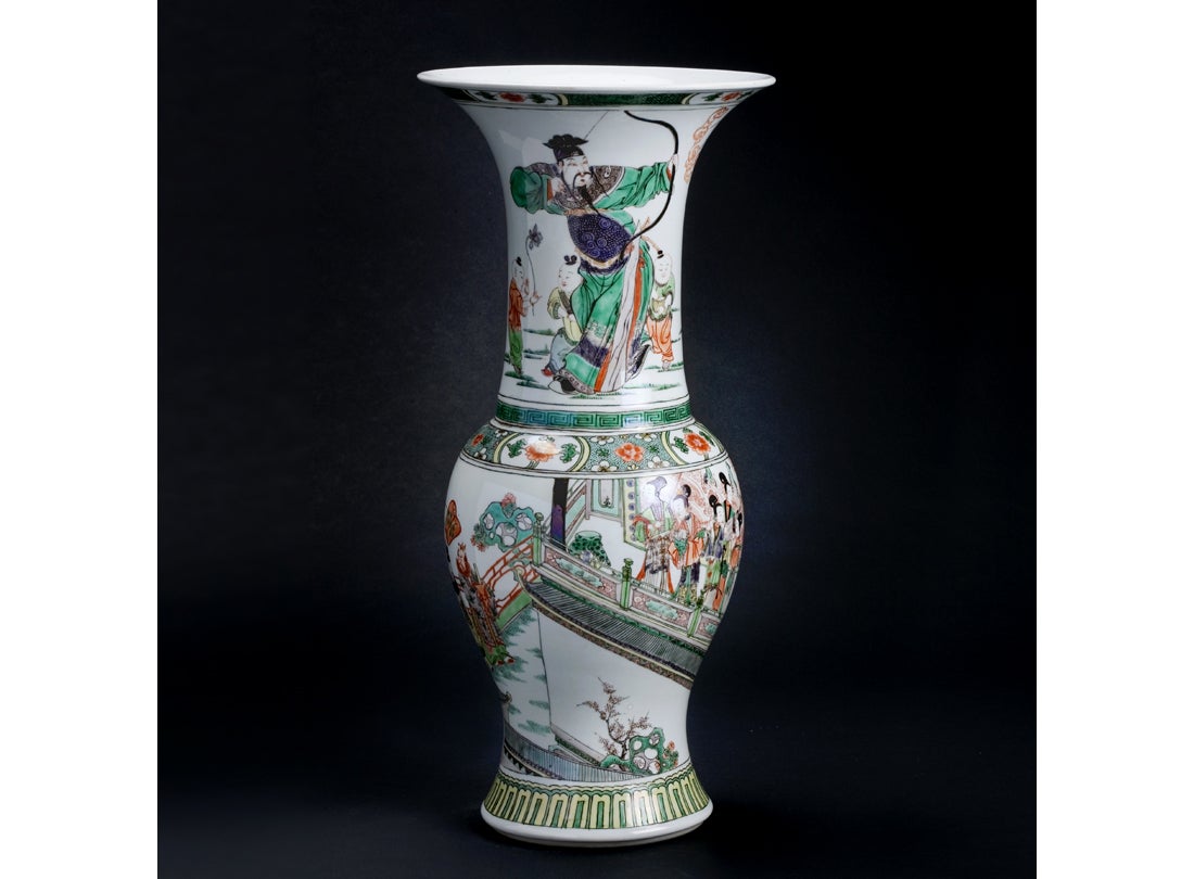 Beaker vase depicting Zhang Xian,  the protector of children