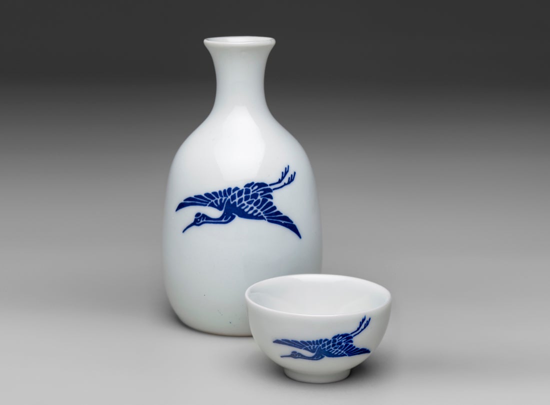 Japan Air Lines sake bottle and cup  1980s