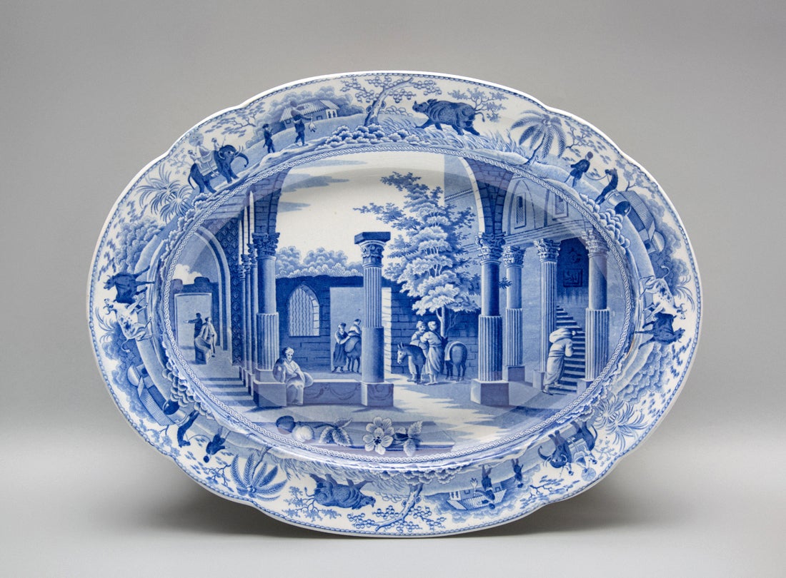 Oval platter, Antique Fragments at Limisso pattern  c. 1810–30s
