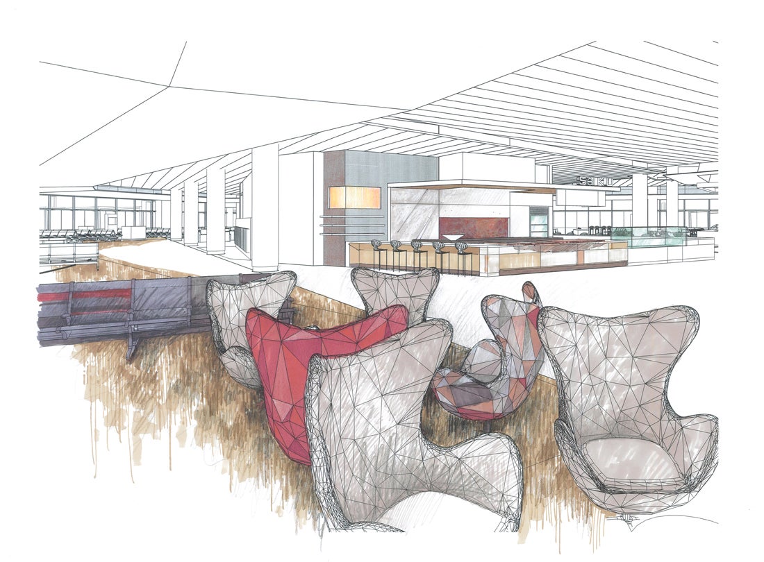 Departures lounge perspective drawing  2009