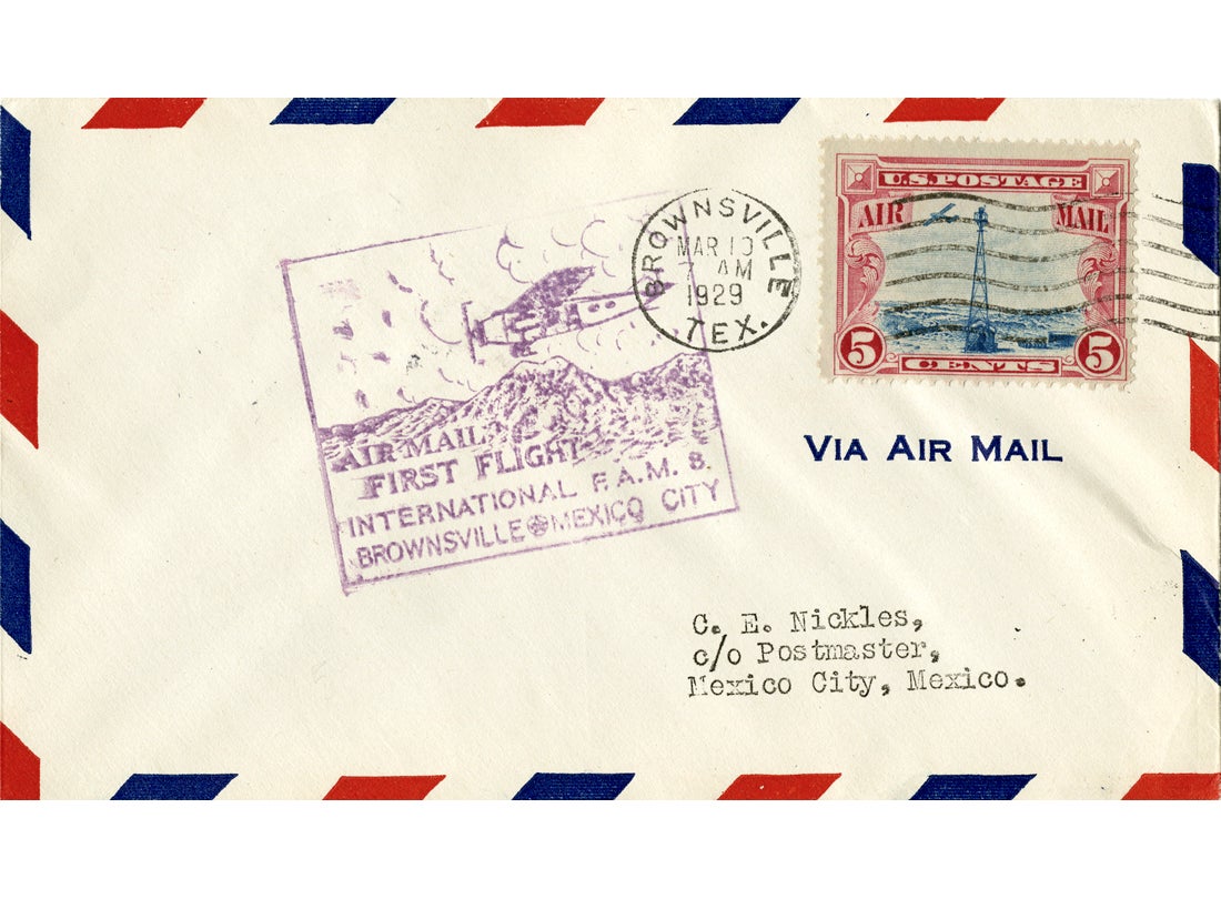 Pan American Airways flight cover, First Flight Brownsville, Texas–Mexico City  1929